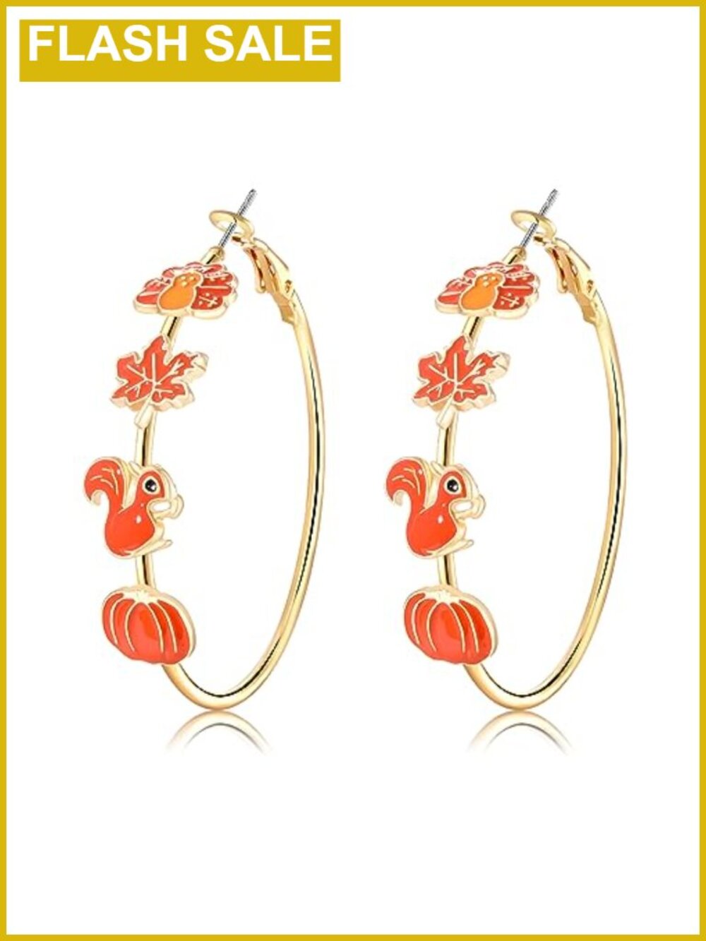 Fall Thanksgiving Pumpkin Turkey Hoop Earrings Zinc Alloy Enamel Women Holiday